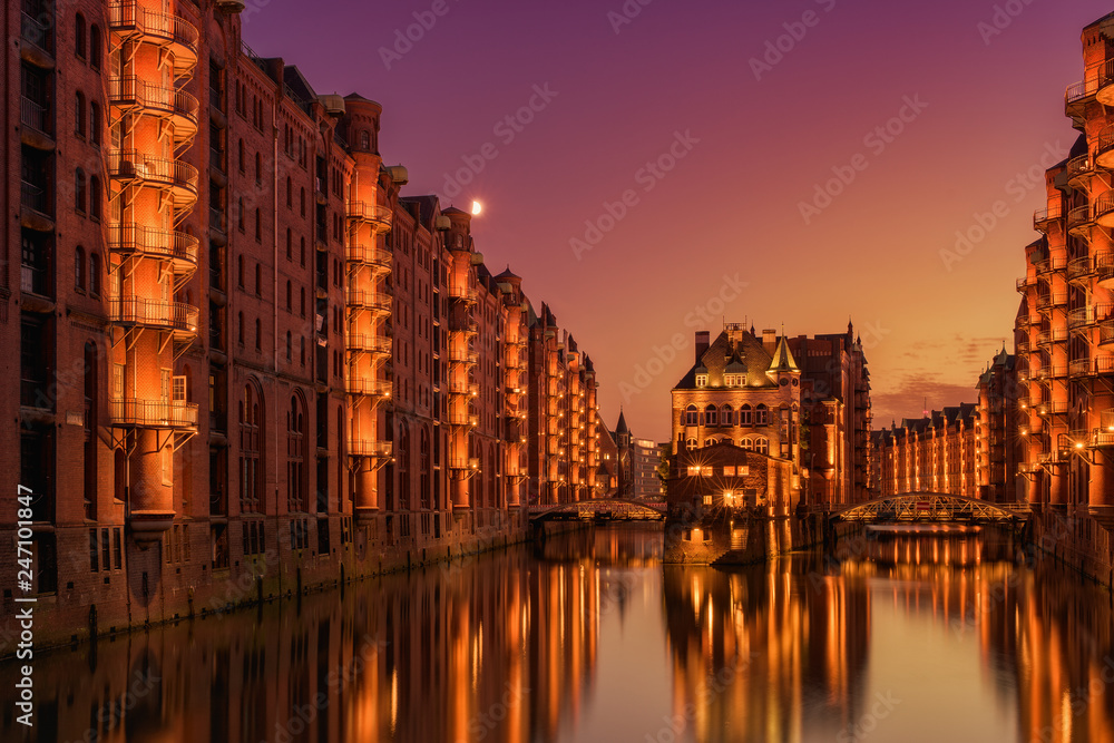 city port canals at sunset
