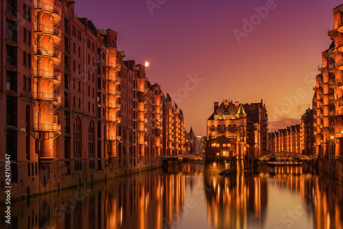 city port canals at sunset