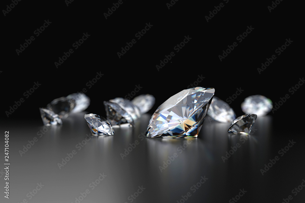 Realistic group of diamond isolated on black background, 3D illustration Realistic group of diamond isolated on black background, 3D illustration
