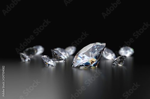 Realistic group of diamond isolated on black background  3D illustration