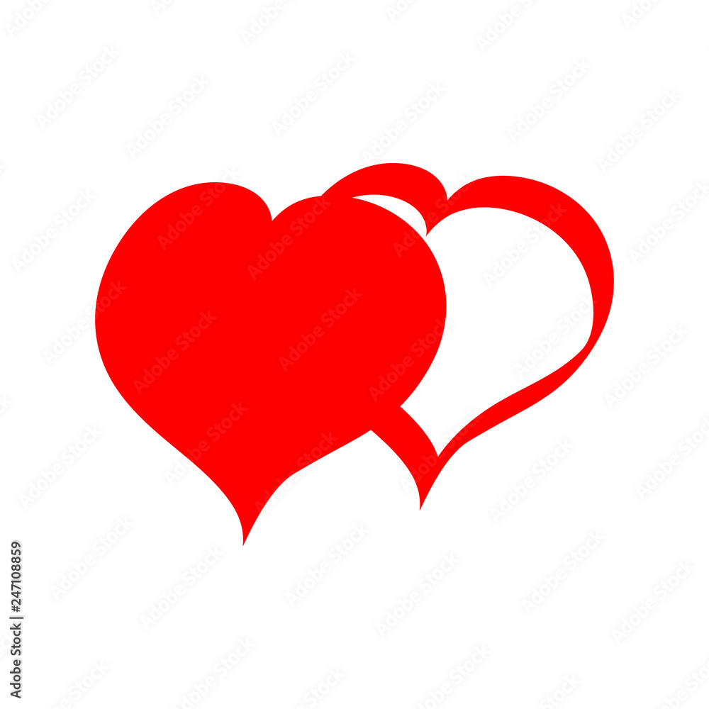 Two Hearts icon, Valentines Day symbol, hand draw design template, vector illustration