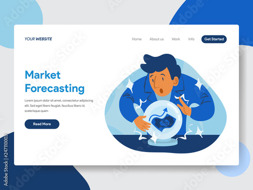 Landing page template of Market Forecast with Crystal Ball Illustration  Concept. Modern flat design concept of web page design for website and mobile website.Vector illustration