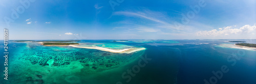 Aerial view tropical beach island reef caribbean sea. White sand bar Snake Island, Indonesia Moluccas archipelago, Kei Islands, Banda Sea, travel destination, best diving snorkeling photo