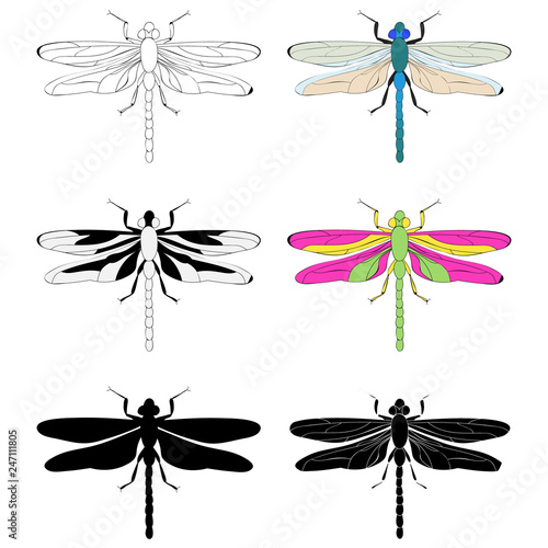 set of butterfly and dragonfly silhouettes isolated, vector