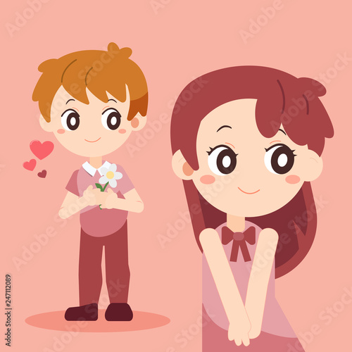 Character cartoon of The man crush in love with the girl. in him heart  have many love
