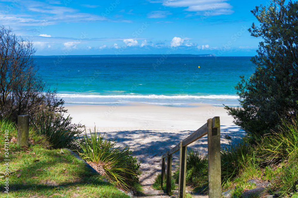 Beach water view in the city of Huskisson, NSW, Australia, a small coastal town well known as gateway to Jervis Bay area Beach water view in the city of Huskisson, NSW, Australia, a small coastal town well known as gateway to Jervis Bay area