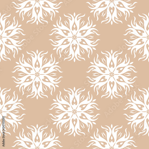 Floral seamless pattern. Beige and white background