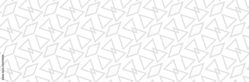 Geometric print. Gray pattern on long white seamless background