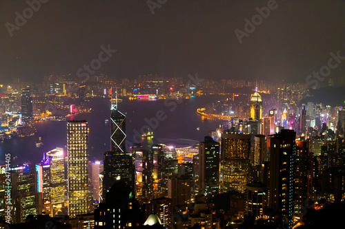 Causeway Bay  Hong Kong - 23 November 2018  Hong Kong skyline at night view from Victoria peak.