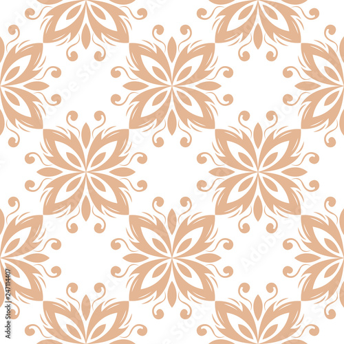 Floral seamless pattern. Brown beige flowers on white background