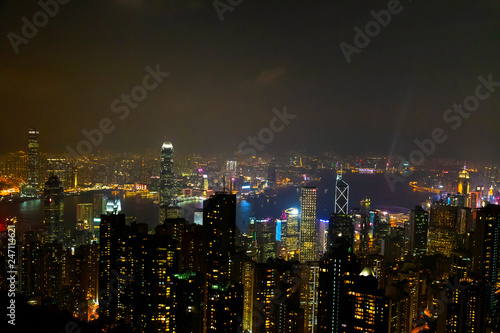 Causeway Bay, Hong Kong - 23 November 2018: Hong Kong skyline at night view from Victoria peak.