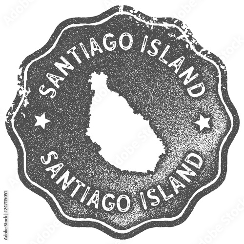 Santiago Island map vintage stamp. Retro style handmade label, badge or element for travel souvenirs. Grey rubber stamp with island map silhouette. Vector illustration. photo