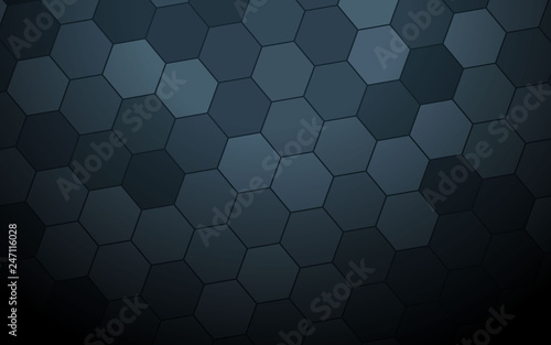 Dark grey abstract hexagon pattern background with light blue