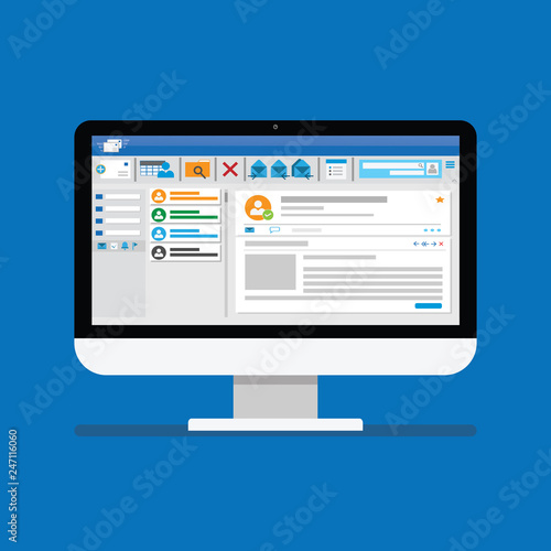 Email client software on Computer screen flat icon. business concept. Mailing template internet mail frame interface for mail message.