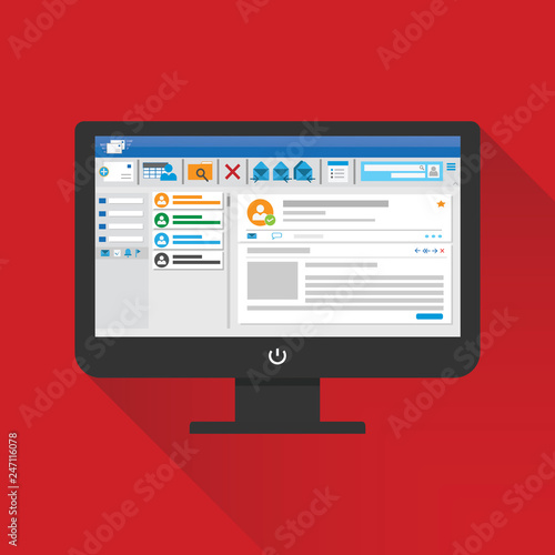 Email client software on Computer screen flat icon. business concept. Mailing template internet mail frame interface for mail message.