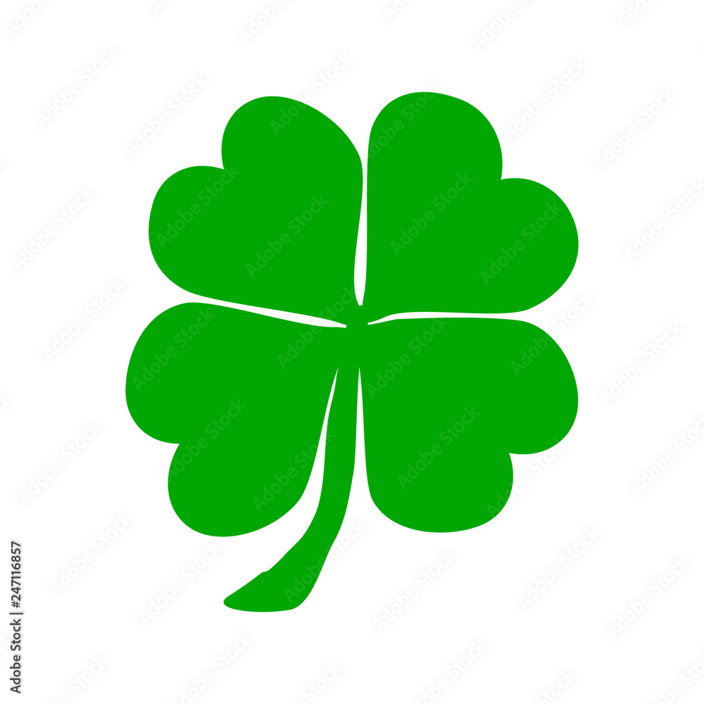 Four leaf clover. St.Patricks Day. Vector illustration on isolated background.