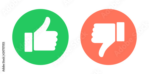 Do and Don't symbols. Thumbs up and thumbs down circle emblems. Like and dislike icons set. Vector illustration.