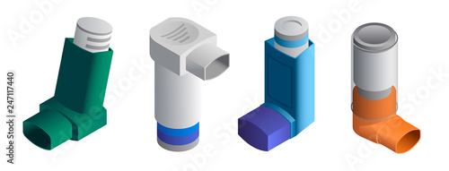 Inhaler icons set. Isometric set of inhaler vector icons for web design isolated on white background