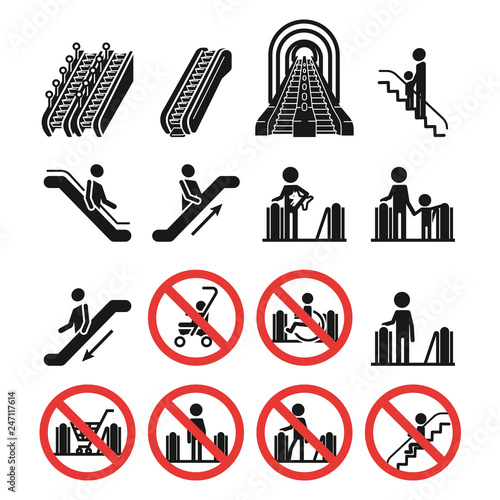 Escalator icons set. Simple set of escalator vector icons for web design on white background