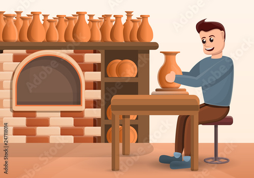 Potters wheel concept background. Cartoon illustration of potters wheel vector concept background for web design
