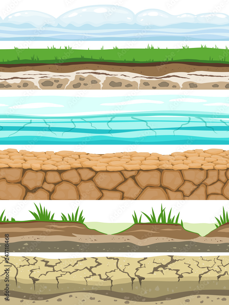 Ground seamless levels. Desert grounded land soil ice grass texture