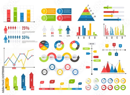 Infographics chart set. Charts result graphs icons statistics financial data diagrams. Isolated analysis infographic vector elements