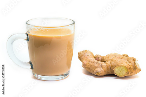 Indian tea with milk, masala, white background, no isolate