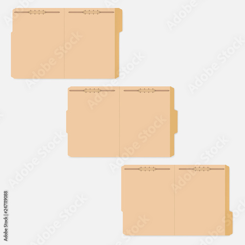 Opened variously tabbed file folders with fastener to keep paper sheets
