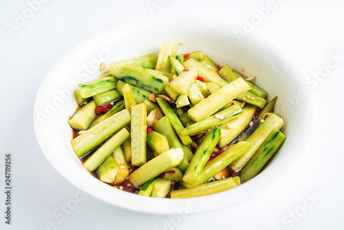 A large bowl of cold cucumber / pickled cucumber / appetizer
