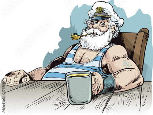 Captain with a pipe and a glass