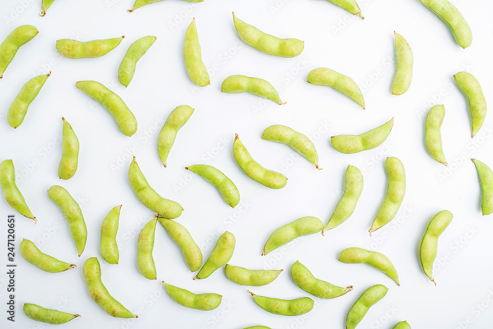 Fresh soybeans / green edamame on white background Fresh soybeans / green edamame on white background