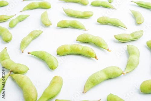 Fresh soybeans / green edamame on white background