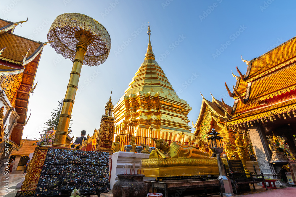 Fototapeta premium Wat Phra That Doi Suthep is a Theravada Buddhist temple (wat) in Chiang Mai Province, Thailand. The temple is often referred to as