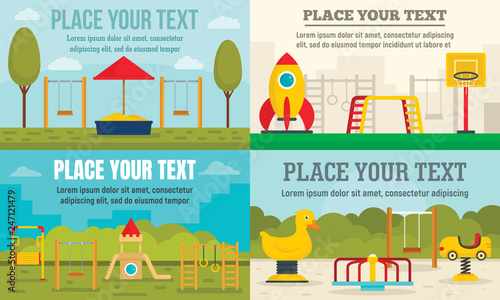 Kid playground banner set. Flat illustration of kid playground vector banner set for web design