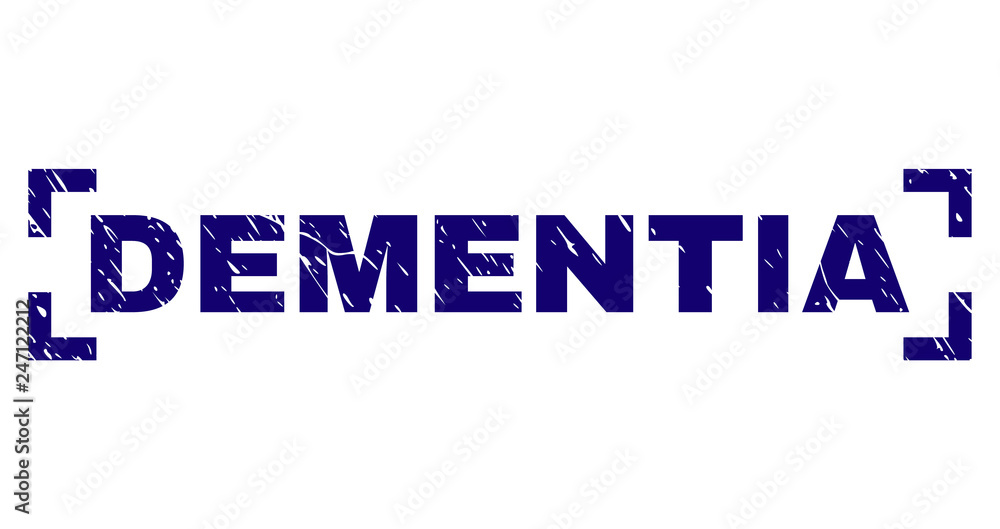 DEMENTIA title seal print with distress texture. Text title is placed inside corners. Blue vector rubber print of DEMENTIA with dirty texture. DEMENTIA title seal print with distress texture. Text title is placed inside corners. Blue vector rubber print of DEMENTIA with dirty texture.