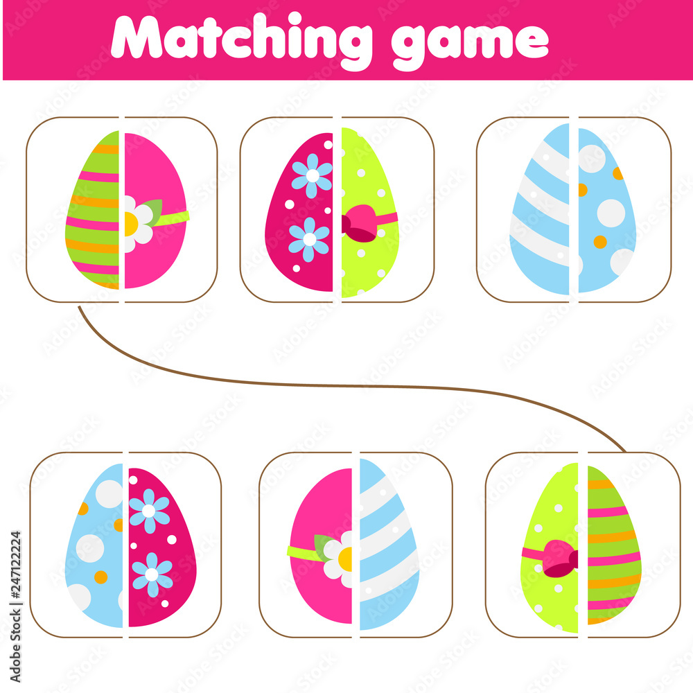 Matching children educational game. Match parts of easter eggs. Learning symmetry for kids and toddlers Matching children educational game. Match parts of easter eggs. Learning symmetry for kids and toddlers