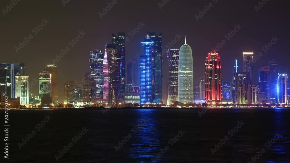 UHD 4K night timelapse of financial centre in Doha city, Qatar UHD 4K night timelapse of financial centre in Doha city, Qatar