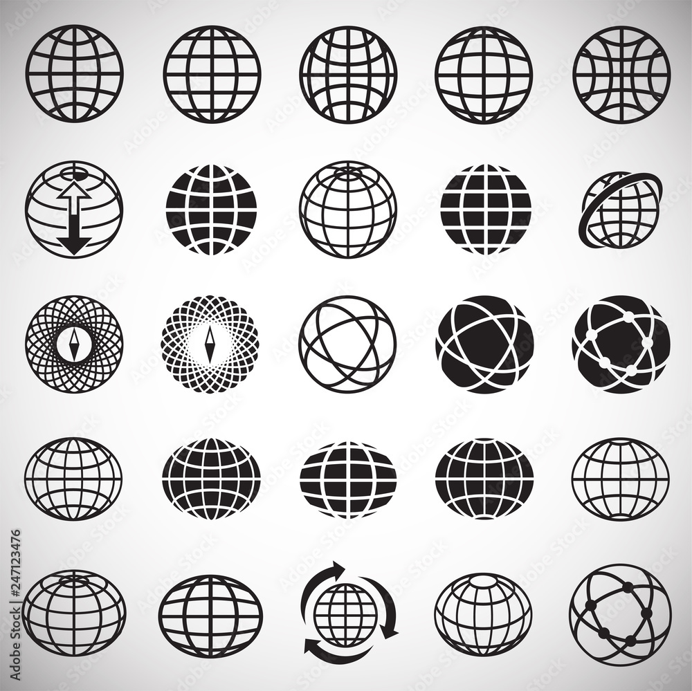 Globe icon set on white background for graphic and web design, Modern simple vector sign. Internet concept. Trendy symbol for website design web button or mobile app Globe icon set on white background for graphic and web design, Modern simple vector sign. Internet concept. Trendy symbol for website design web button or mobile app