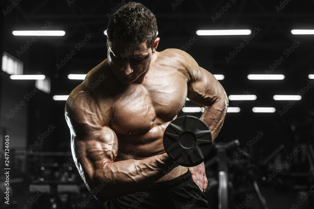 Handsome strong athletic men pumping up muscles workout bodybuilding concept background Handsome strong athletic men pumping up muscles workout bodybuilding concept background