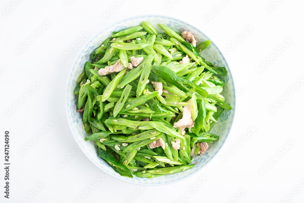 Chinese national cuisine - green beans fried meat Chinese national cuisine - green beans fried meat