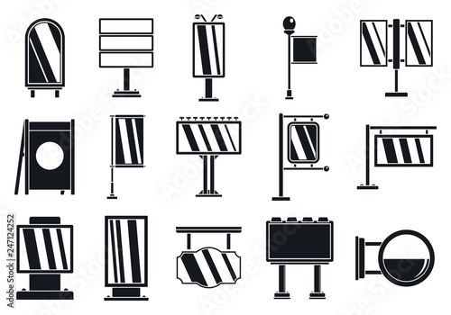 Outdoor advertising billboard icons set. Simple set of outdoor advertising billboard vector icons for web design on white background