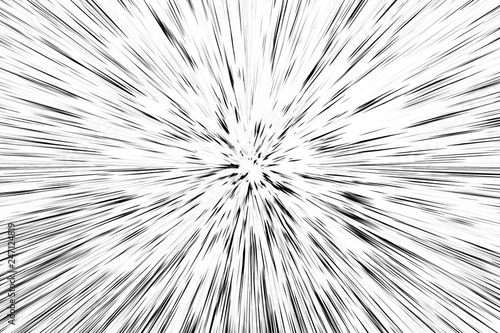 Bokeh black lines on white background, abstraction, abstract speed light motion blur texture, star particle or space traveling, black and white extrusion effect