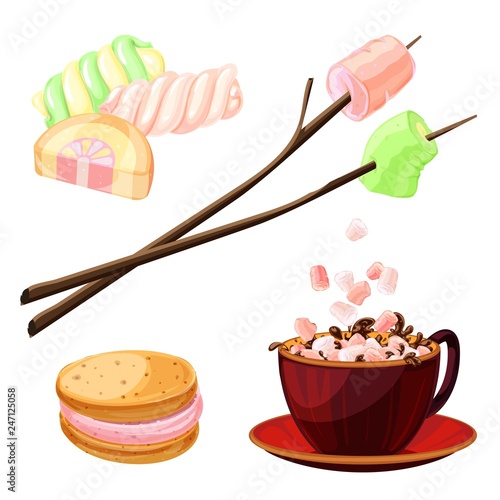 Marshmallow icons set. Cartoon set of marshmallow vector icons for web design