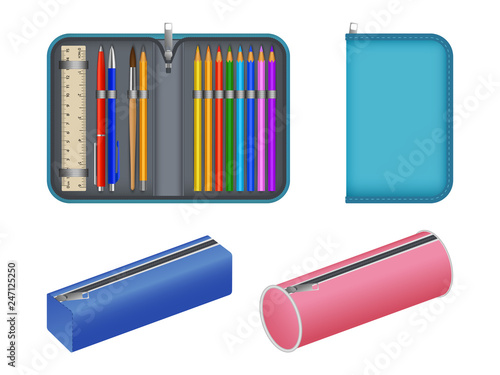 Fotografie, Obraz Pencil case icons set