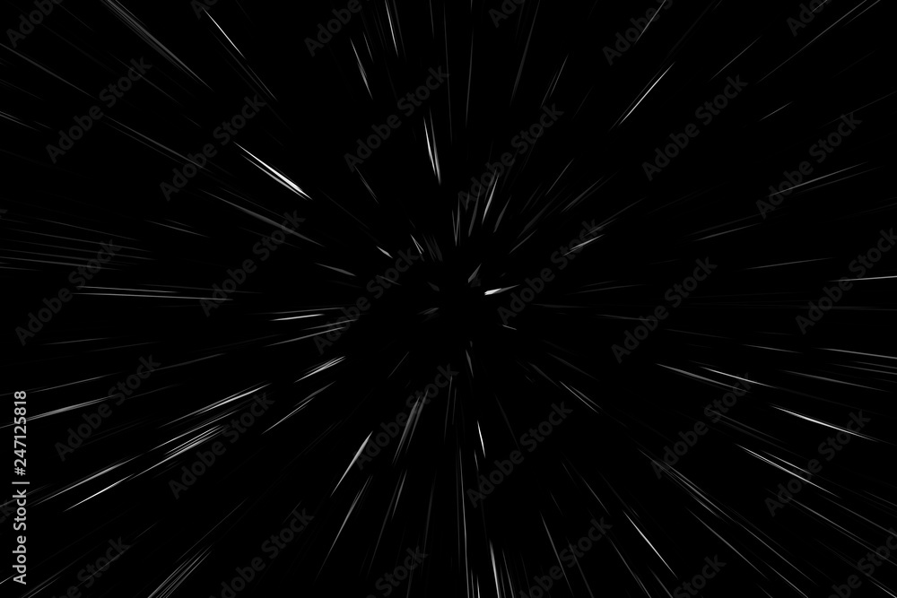 Bokeh white lines on black background, abstraction, abstract speed light  motion blur texture, star particle or space traveling, black and white  extrusion effect Stock Photo | Adobe Stock