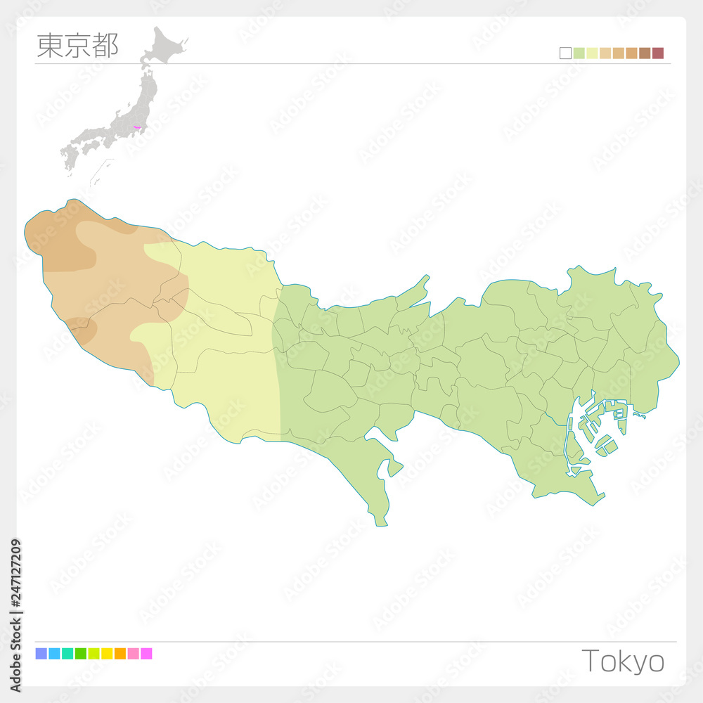 東京都の地図（等高線・色分け）