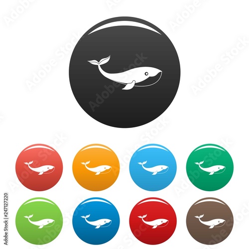 Ocean whale icons set 9 color vector isolated on white for any design