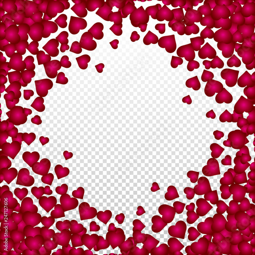 Hearts valentine background on transparent vector. Heart shapes Women's Day pattern with space for text or image