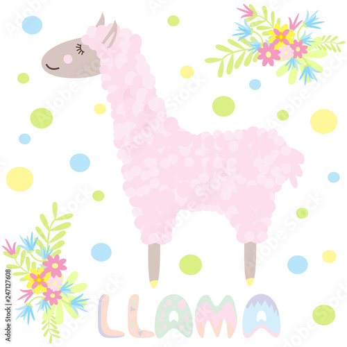 cute lama - vector illustration, eps