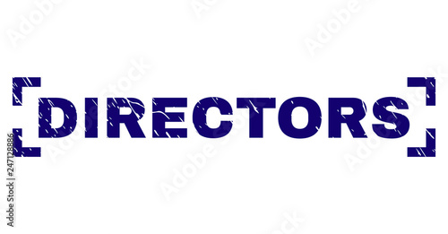 DIRECTORS text seal print with distress style. Text label is placed inside corners. Blue vector rubber print of DIRECTORS with unclean texture.